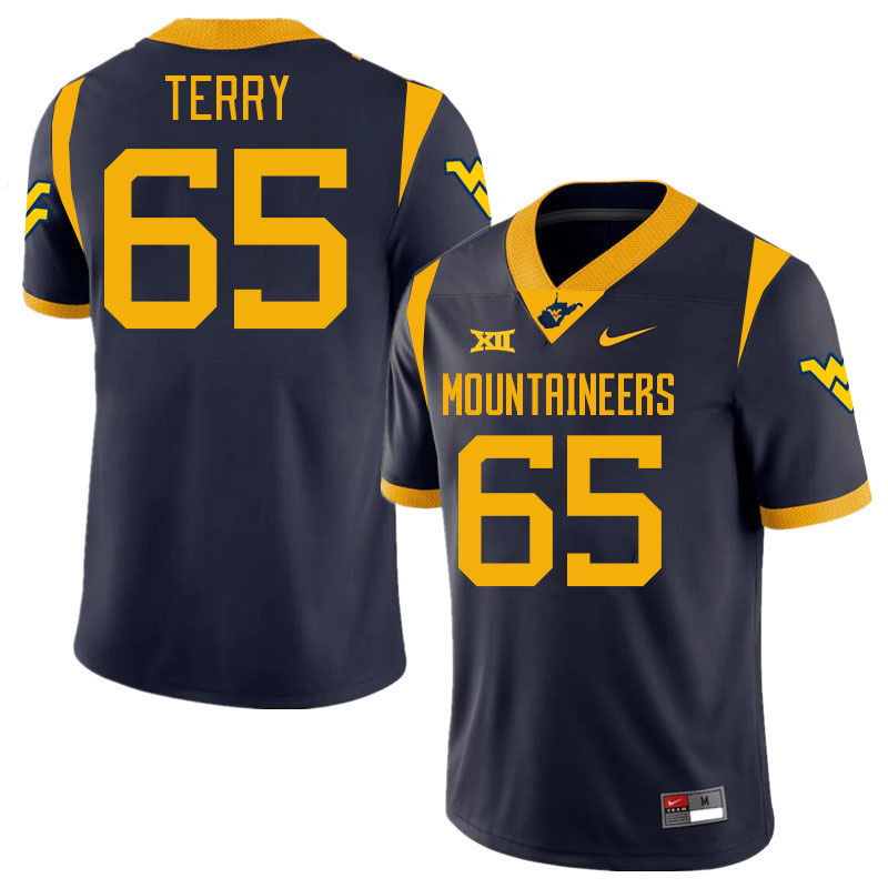 #65 Justin Terry West Virginia Mountaineers College 2024 New Uniforms Football Jerseys Stitched Sale-Navy